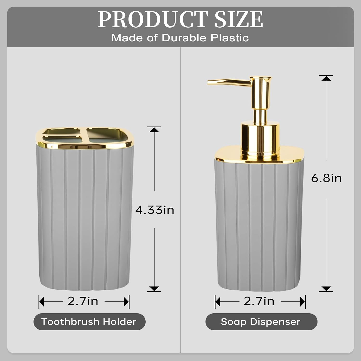 2PCS Bathroom Accessories Set, Grey Bathroom Accessories Include Soap Dispenser