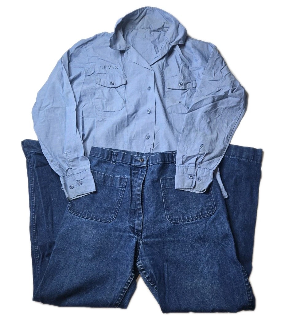 Vintage 1990s US Military Women Denim Utility Uniform Set Shirt 16-32 Pants 18L