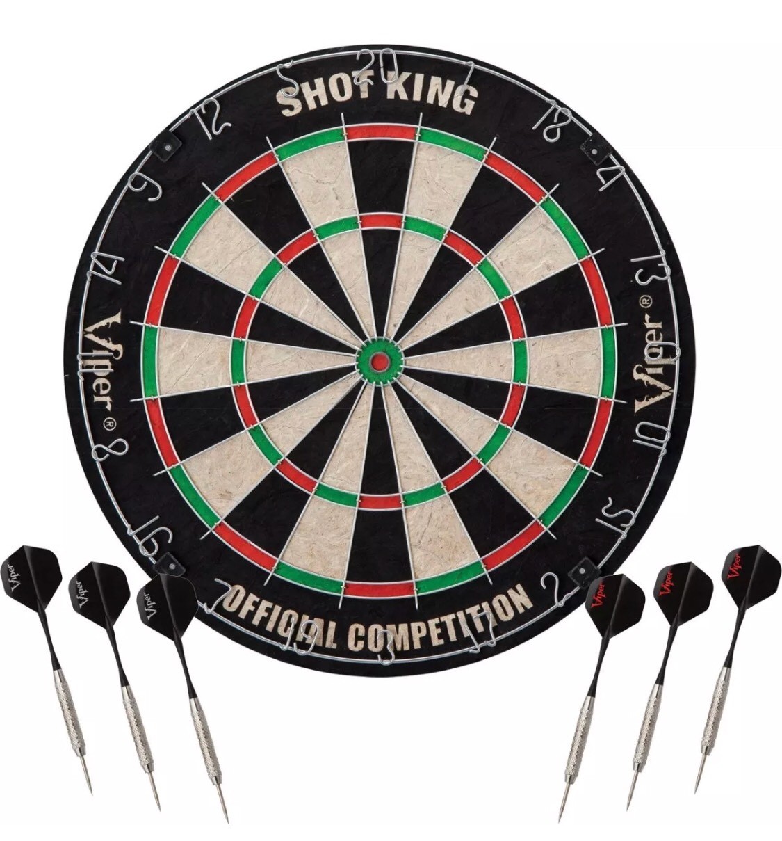 Viper SHOT KING Sisal Fiber Bristle Dartboard Official 18" 6 Steel Tipped DARTS
