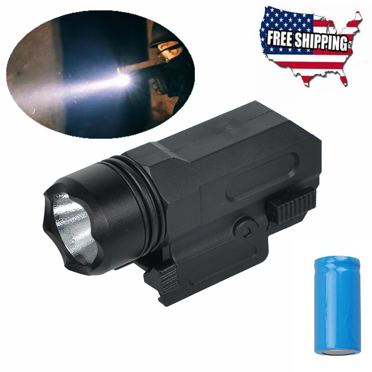 400Lm Pistol Flashlight LED Handgun Gun Light for Glock/Picatinny Rail + Battery