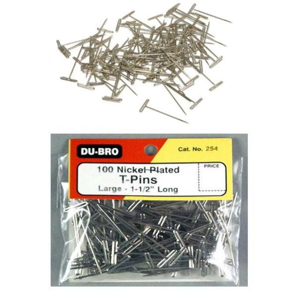 NEW DuBro 1-1 / 2" Nickel Plated T-Pins (100) 254