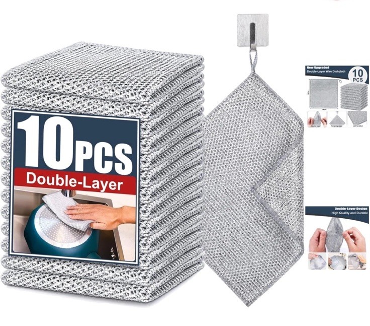 10 Pcs New Upgrade Steel Wire Dishcloth,Double-Layer Steel Wire Cleaning Clot...