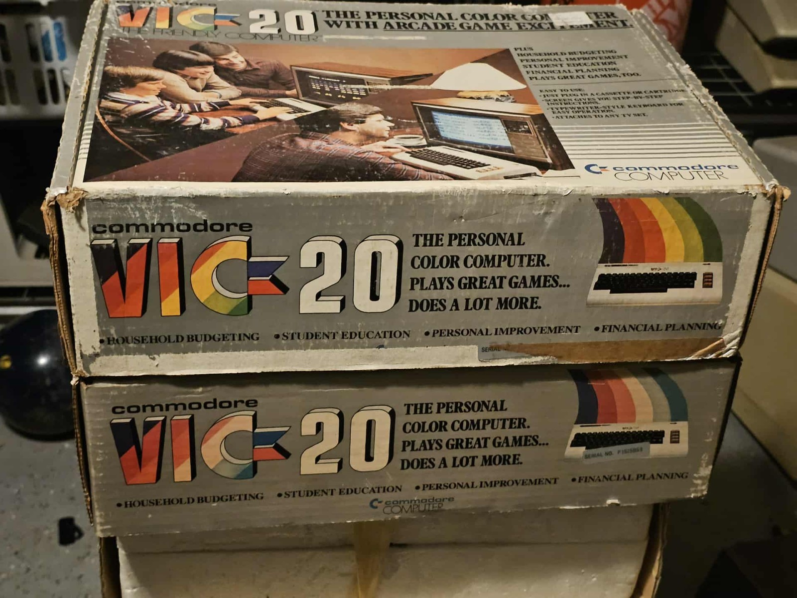 Retro 2x Lot Commodore VIC-20 Computer With Original Box Power Supply & Cables