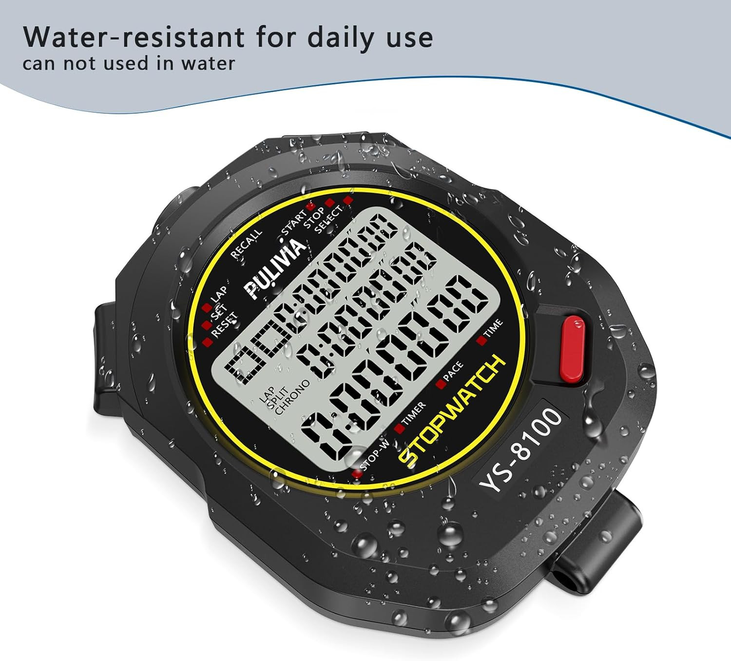 Digital Stopwatch Timer with Multi Splits/Laps and Large Display - Black