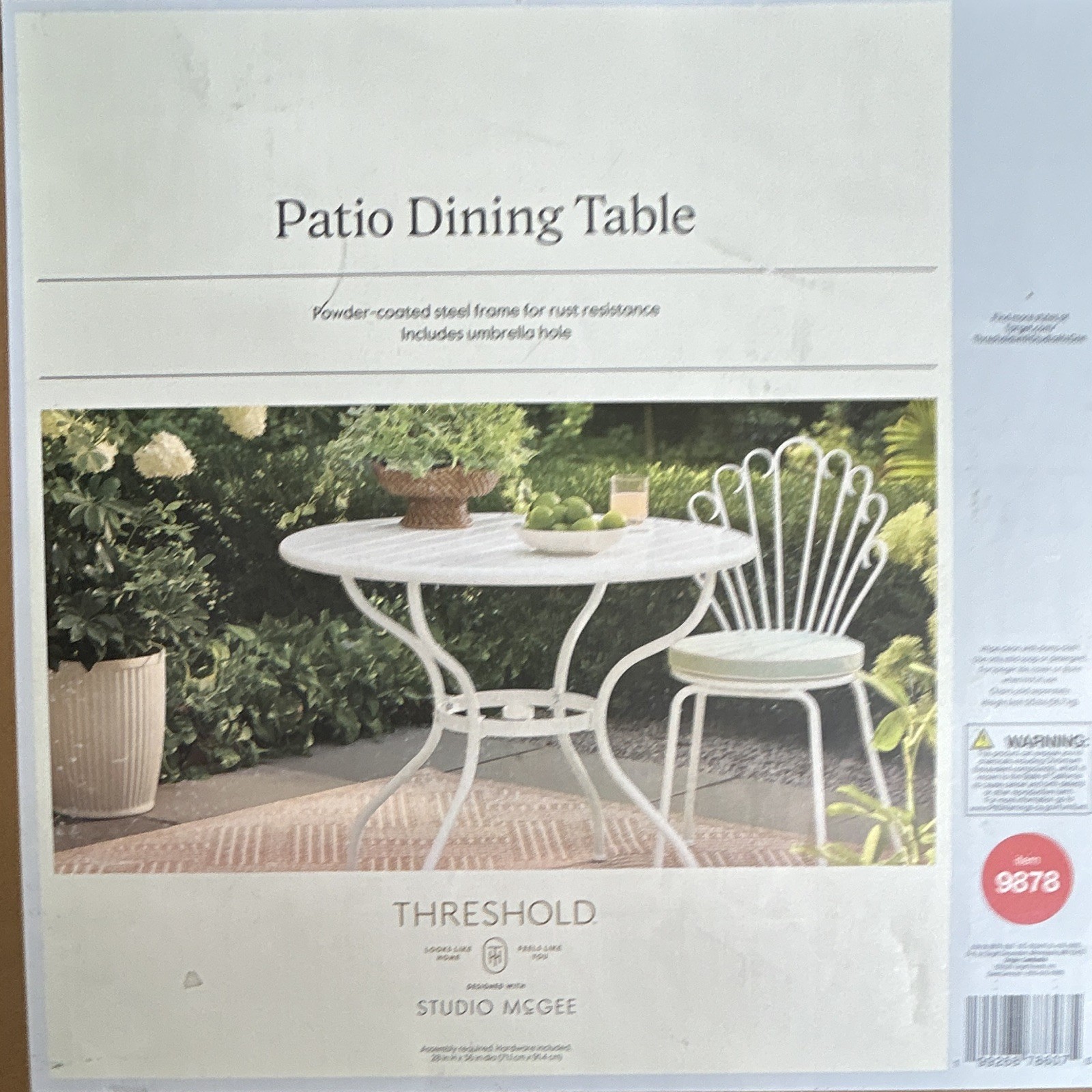 Threshold Studio McGee 42in Round White Steel Outdoor Dining Table Umbrella Hole