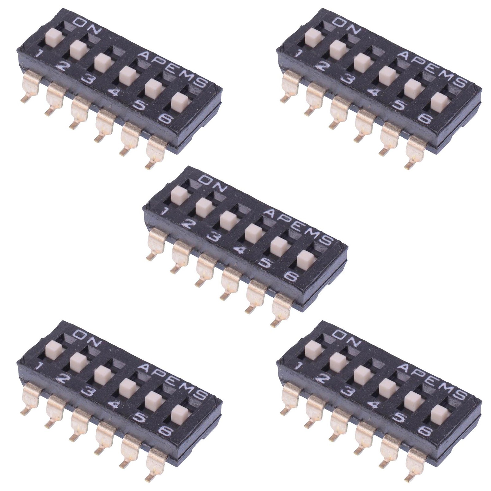 5 x DM06V APEM 6-Way Surface Mount 2.54mm DIP Switch SPST