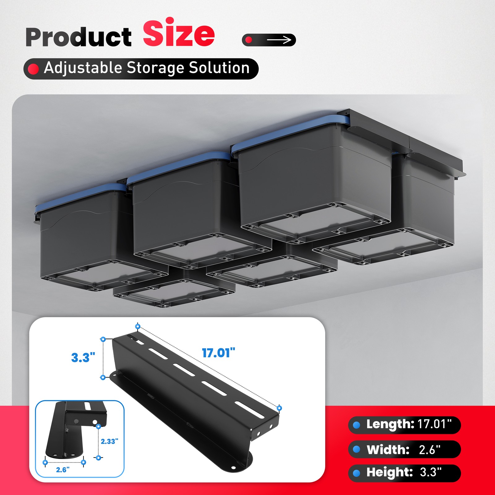 8PK Ceiling Rail Overhead Garage Storage Bin Racks For 6 Bins Shelving System