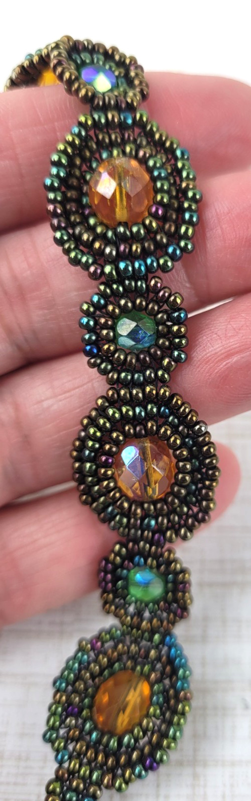 Iridescent Seed Bead Bracelet 7" Magnetic Clasp