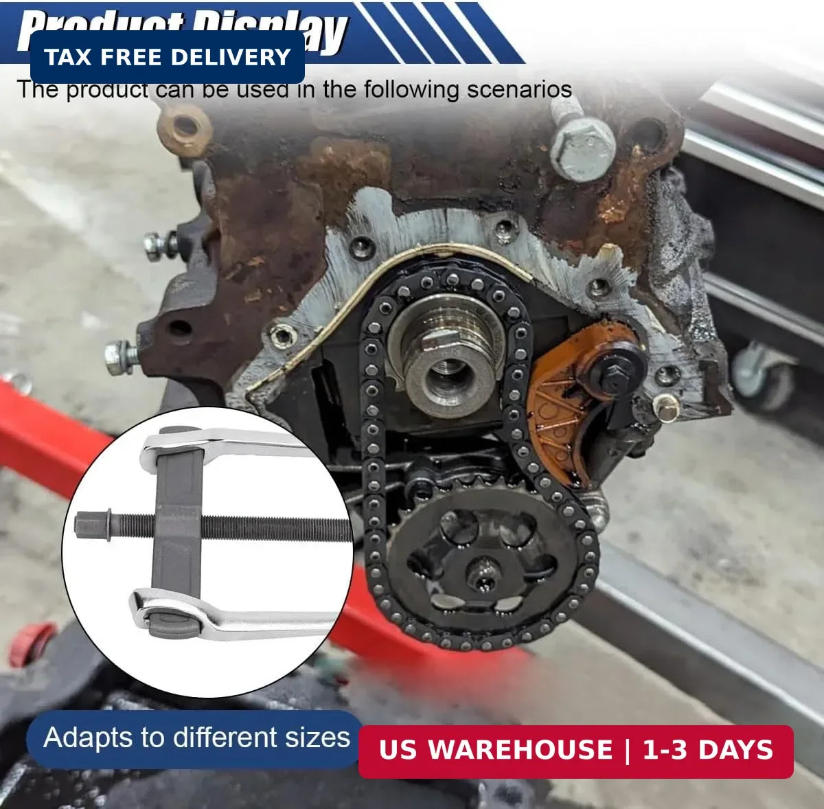 2-Jaw Gear Puller 4 Inch, Adjustable Two Jaws Bearing Puller for Pulley Flywheel
