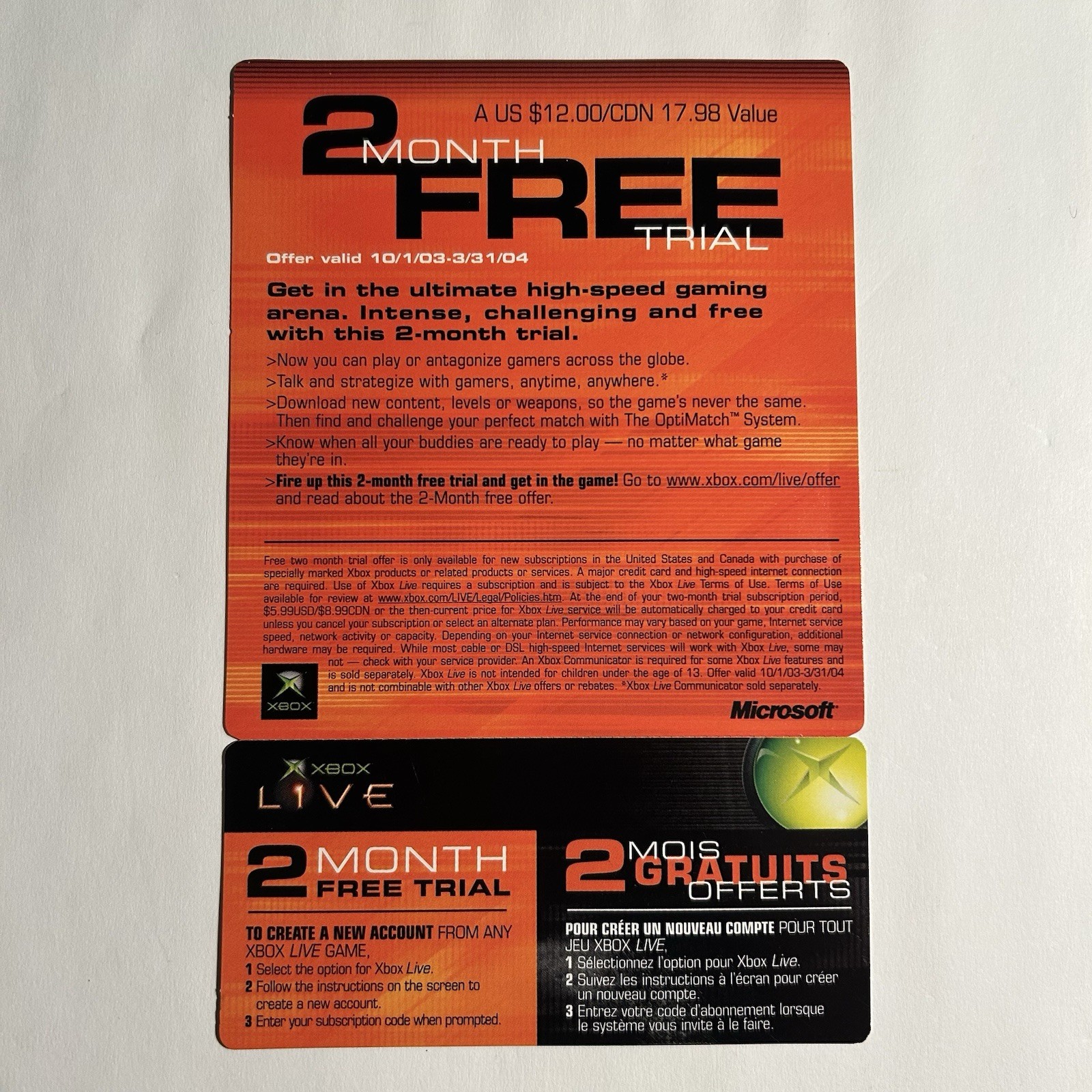 (6x) Original XBOX Live New 2 Month Free Trial Unused Collectors Card Read Desc.