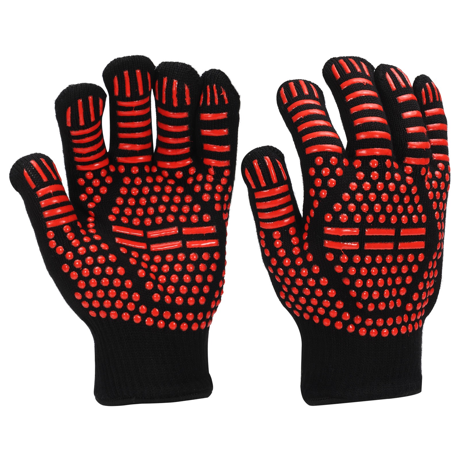 2pcs BBQ Grill Gloves 1472°F Heat Resistant Oven Glove Silicone Grip, Small, Red