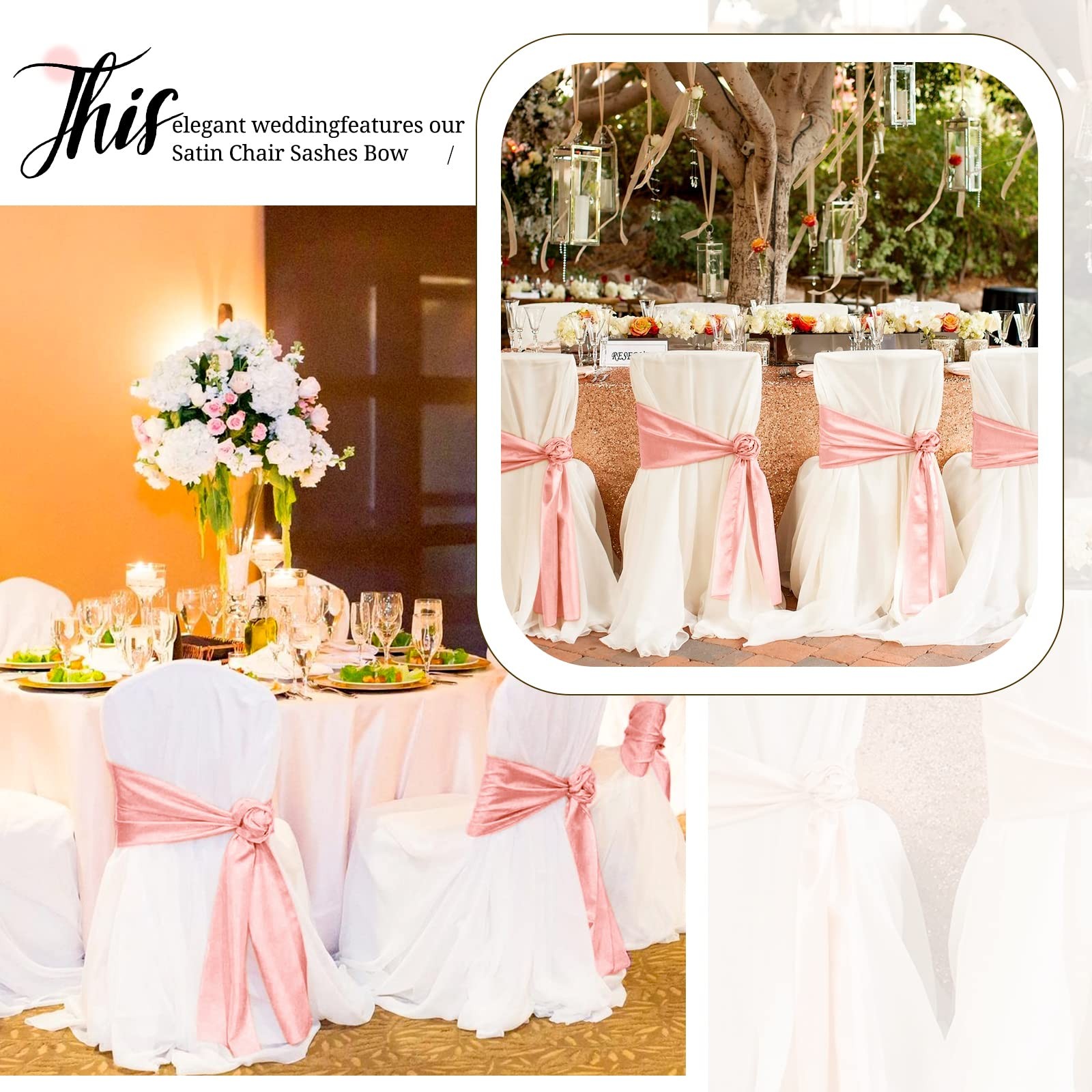Pesonlook 50Pcs Satin Chair Sashes Ties, Rose Gold 50Pcs,
