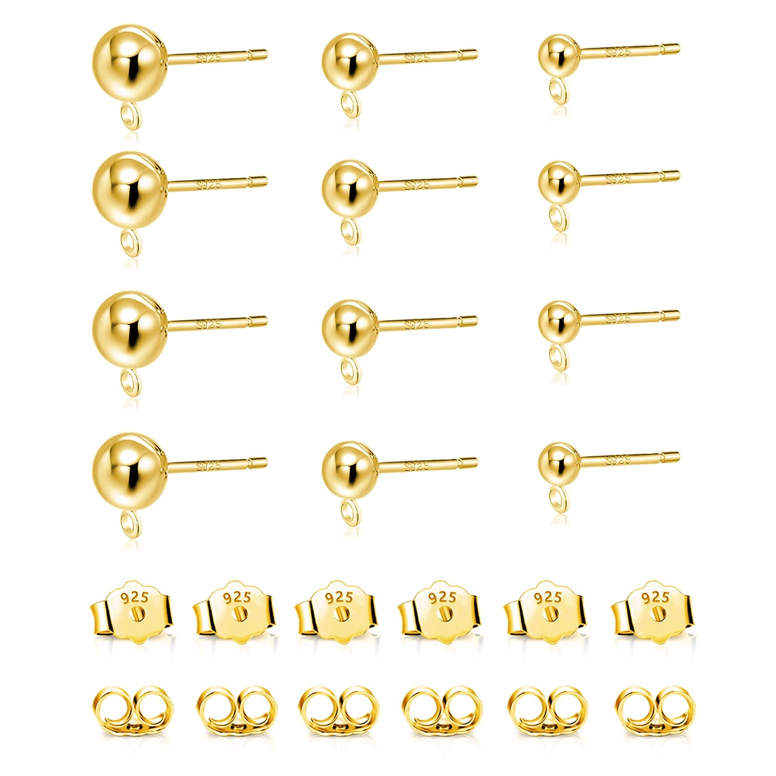12Pcs Gold Earrings Making Supplies Ball Studs Post with Loop Ear Backs | Hyp...