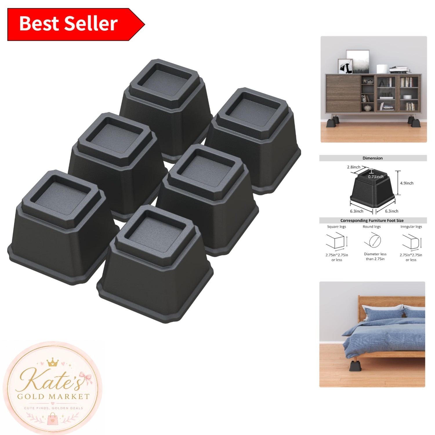 Comfort-Enhancing 4-Inch Bed Risers: Set of 6, Eco-Friendly & Durable Design