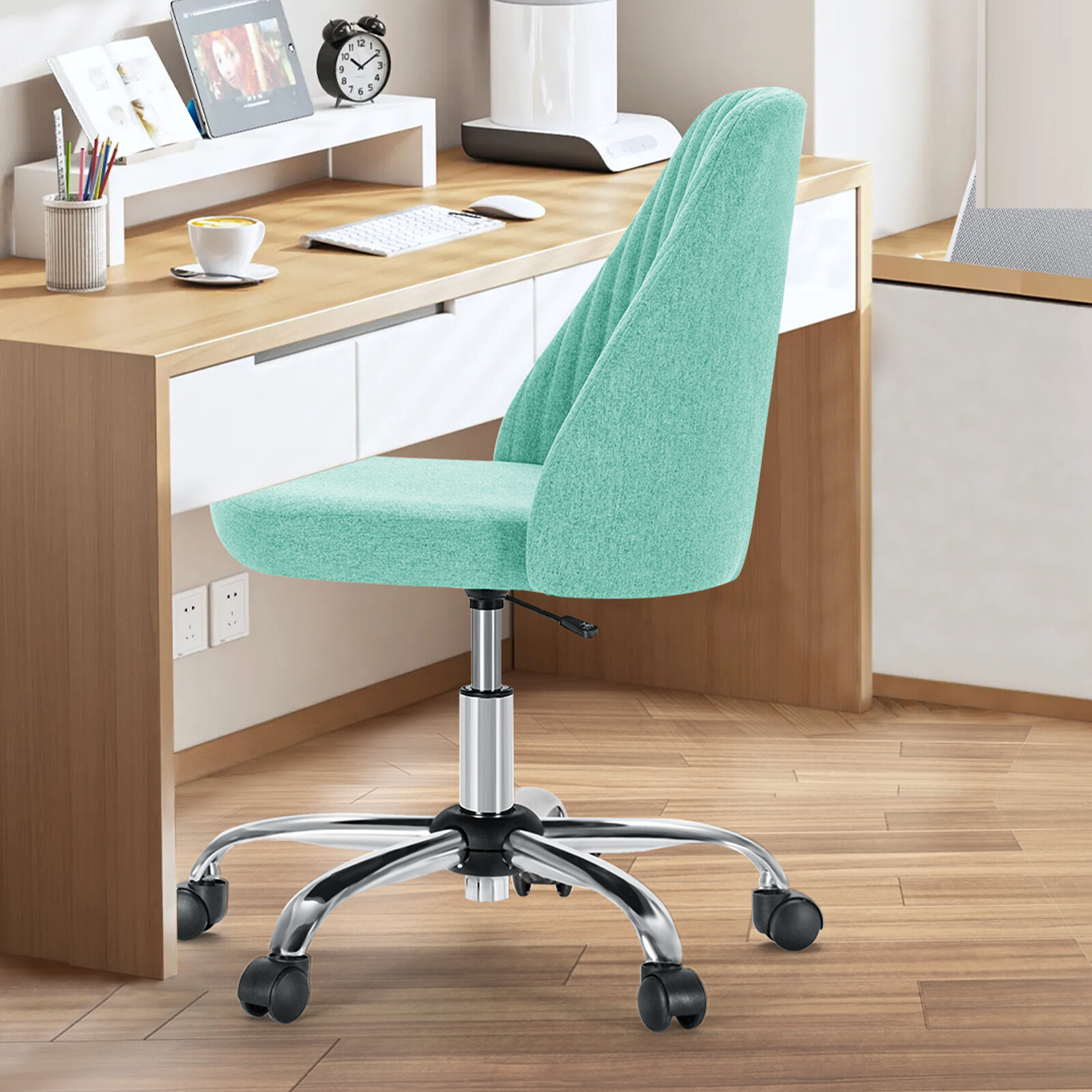 Office Chair Armless Chairs Cute Fabric Desk Adjustable Height Swivel Wheel
