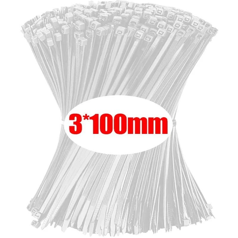 White Nylon Zip Ties 100 Pack Self Locking Cable Tie Fastener Strap 4in 6in 8in