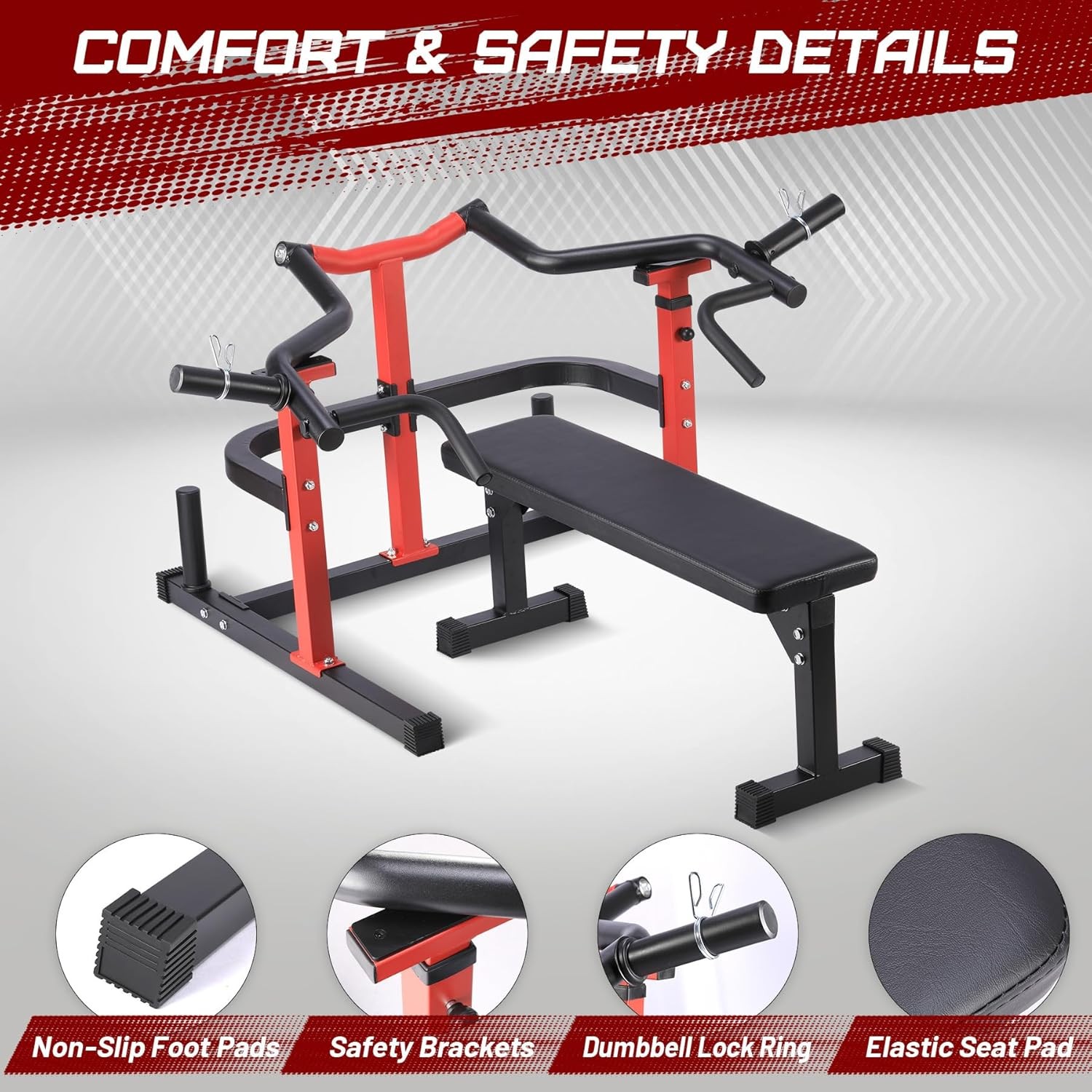 Chest Press Machine with Adjustable Flat Bench & Smooth Bearings,Workout Machine