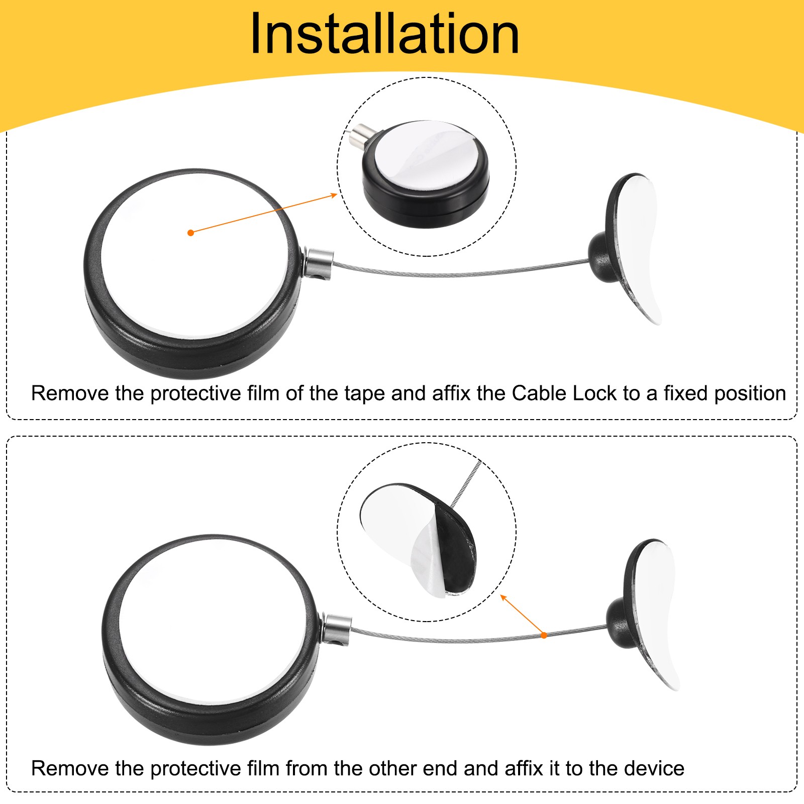 3.3ft Retractable Cable Security Lock with Arc Patch Wrench 150 g Black