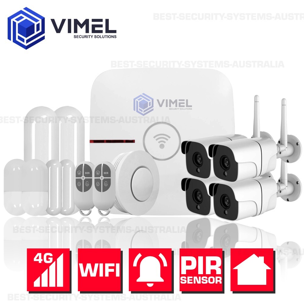Home Alarm Security 4 Cameras System 4G WIFI Wireless  Sensors & Smoke Detector