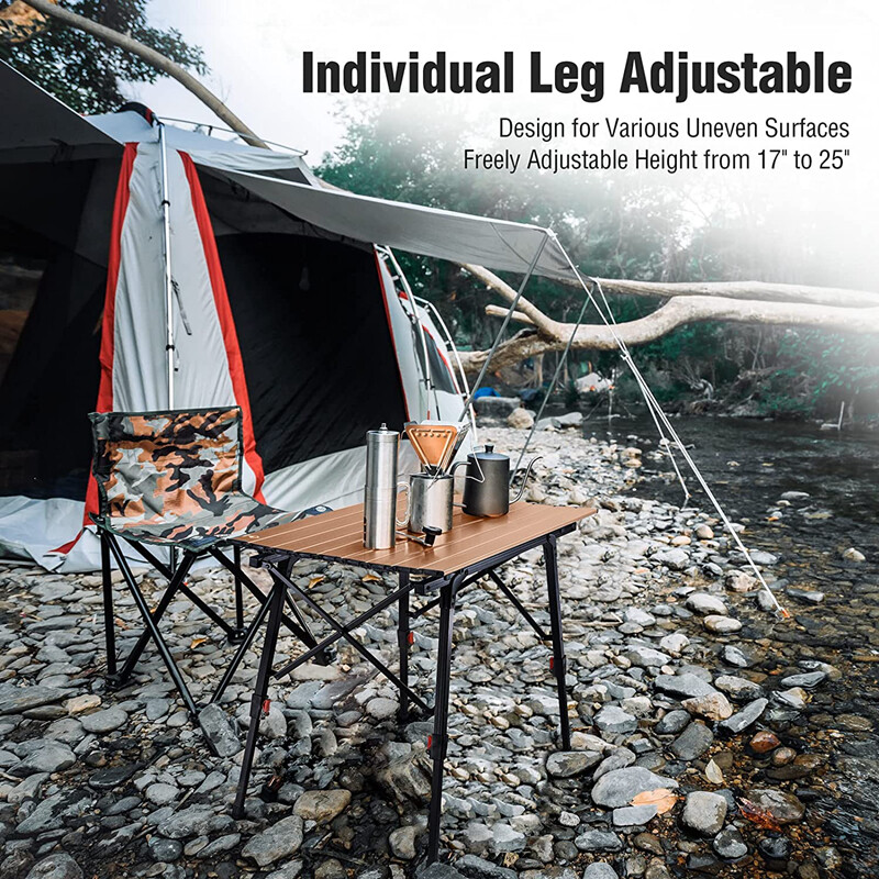 VILLEY Portable Camping Table with Adjustable Legs Aluminum Folding with Bag New