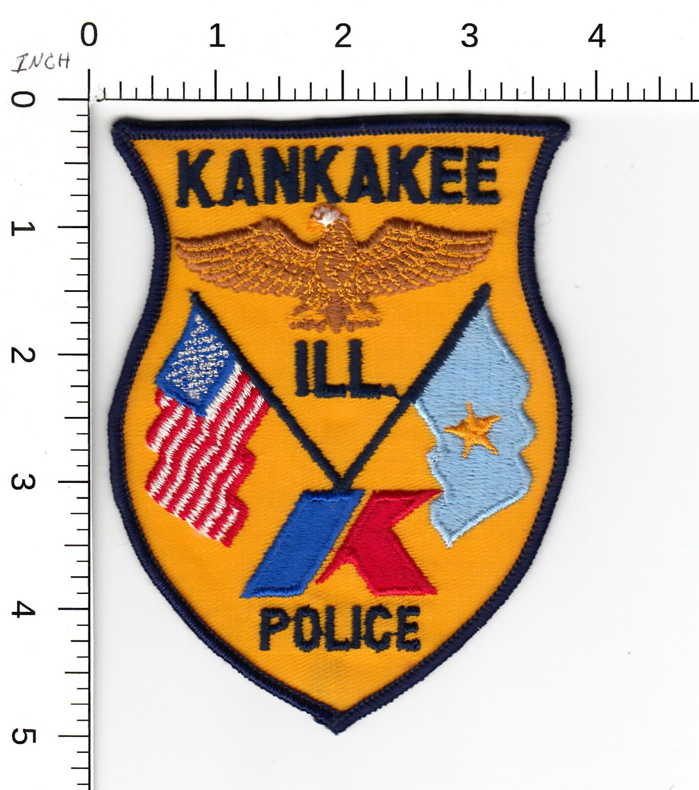 OOS KANKAKEE --TWO FLAGS ILL ILLINOIS POLICE COLLECTIBLE PATCH