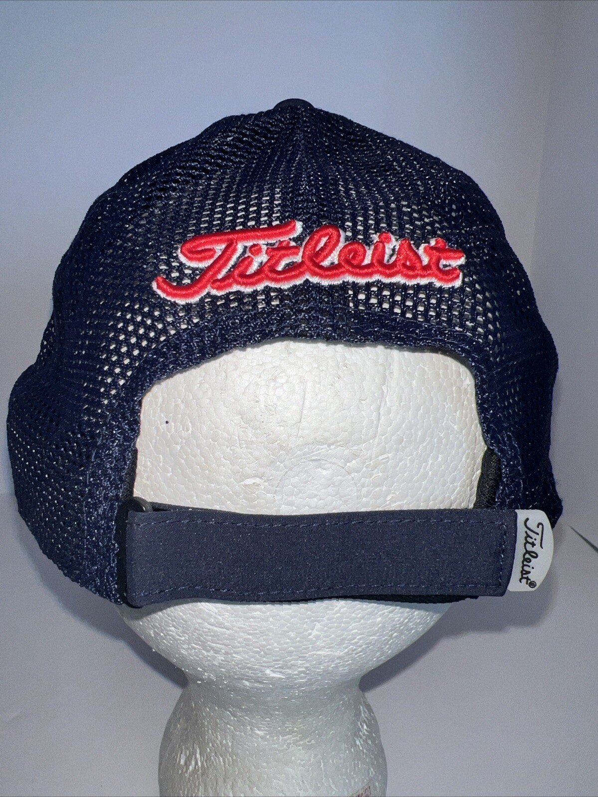 Titleist Script Pristine Red White Blue Hat Cap Hook Loop American Flag EUC