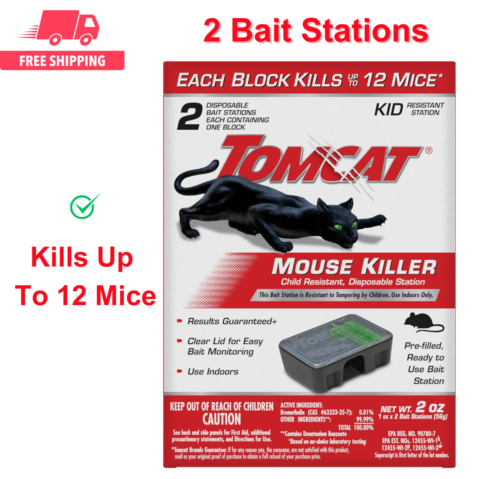 Tomcat Mouse Killer Child Resistant,Disposable Station,2 Pre-Filled Ready-To-Use