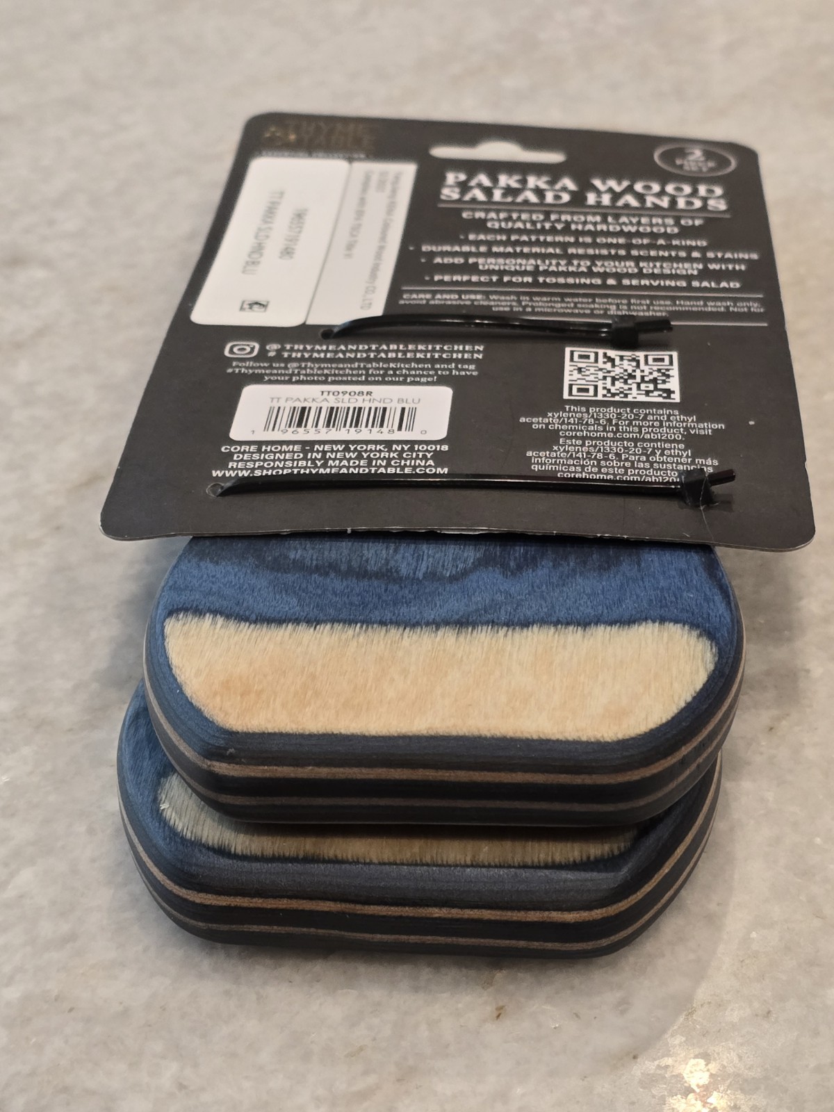 Thyme & Table Blue Wood Salad Tosser Mixing Durable Material Hand Set (2 Pack)