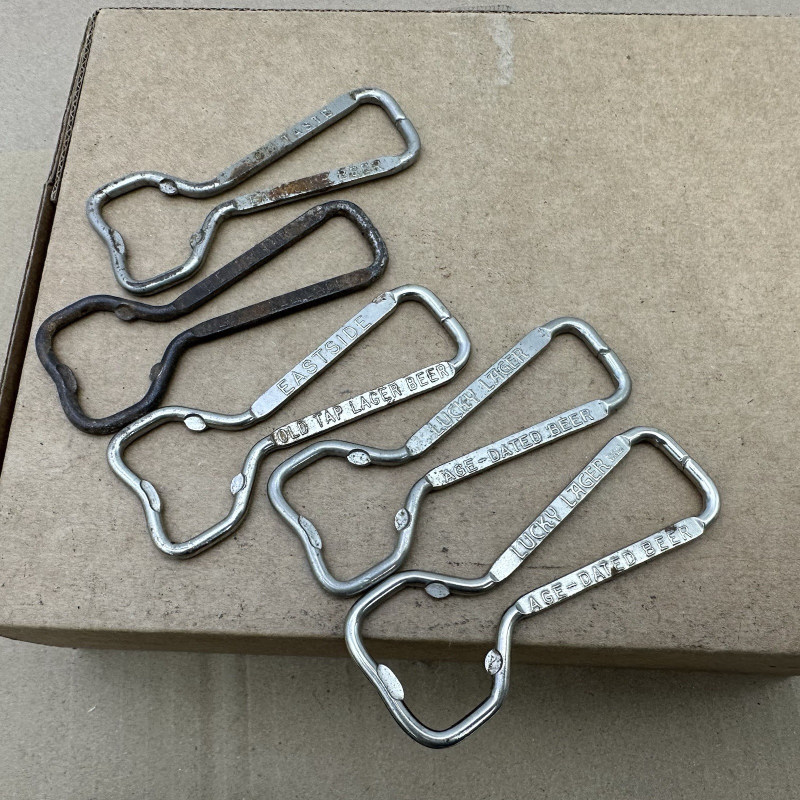 VTG Beer Bottle Opener Lot (5) Eastside Old Tap Lucky Lager Heilemans USA