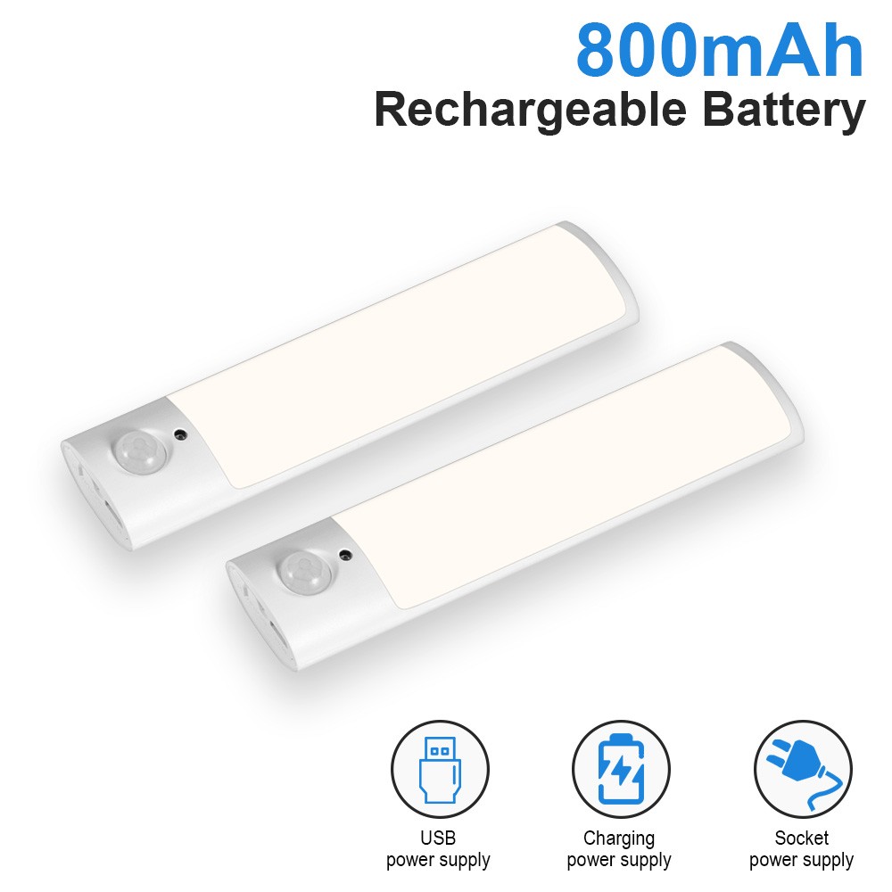 Two Pack Magnetic Back PIR Motion LED Light USB Powered Entryway Cabinet Lamp