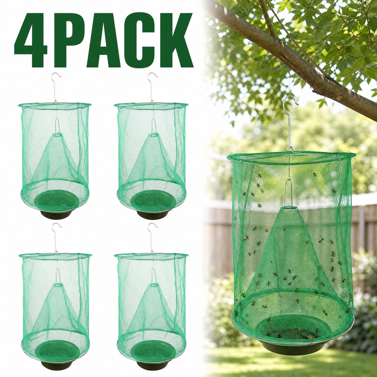4Pcs Hanging Fly Trap Catcher Cage Green Insect Pest Killer for Farm Garden