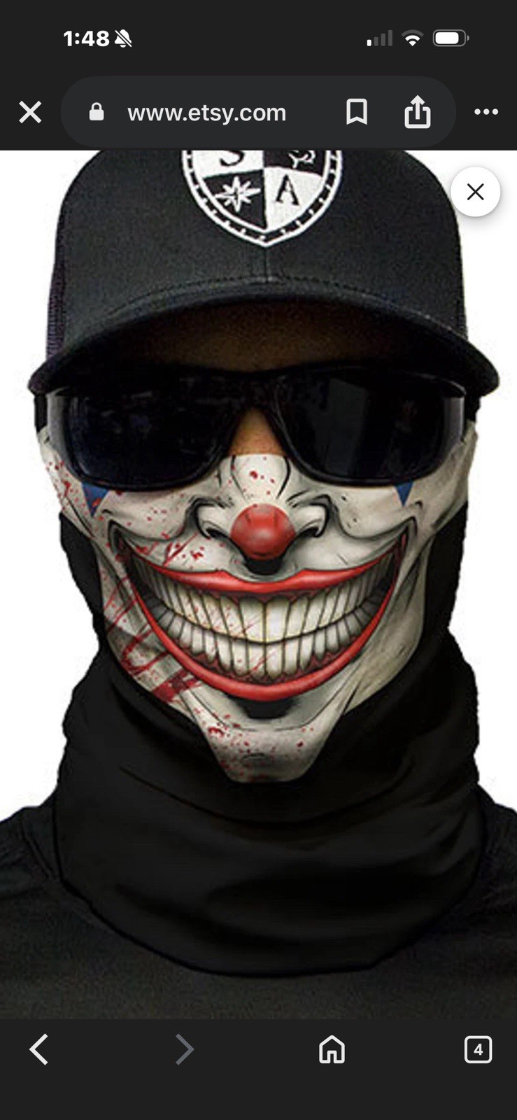 SA Fishing Face Shield Clown Neck Gaiter, Moisture Wicking, Skiing, Snowboarding