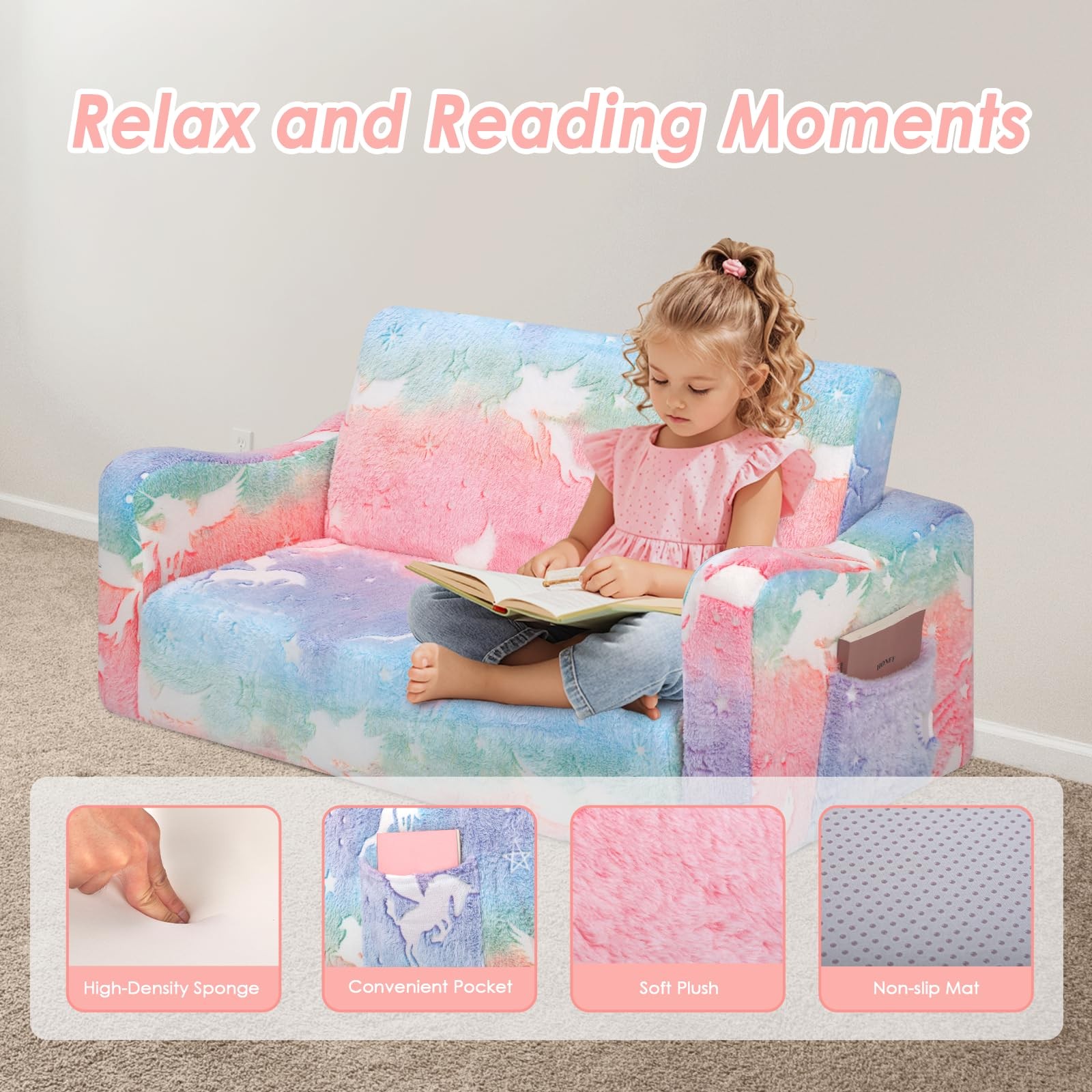 Couch Extra Large,Glow in the Dark 2-in-1 Folding Sofa Bed for Girls,2 Seats ...