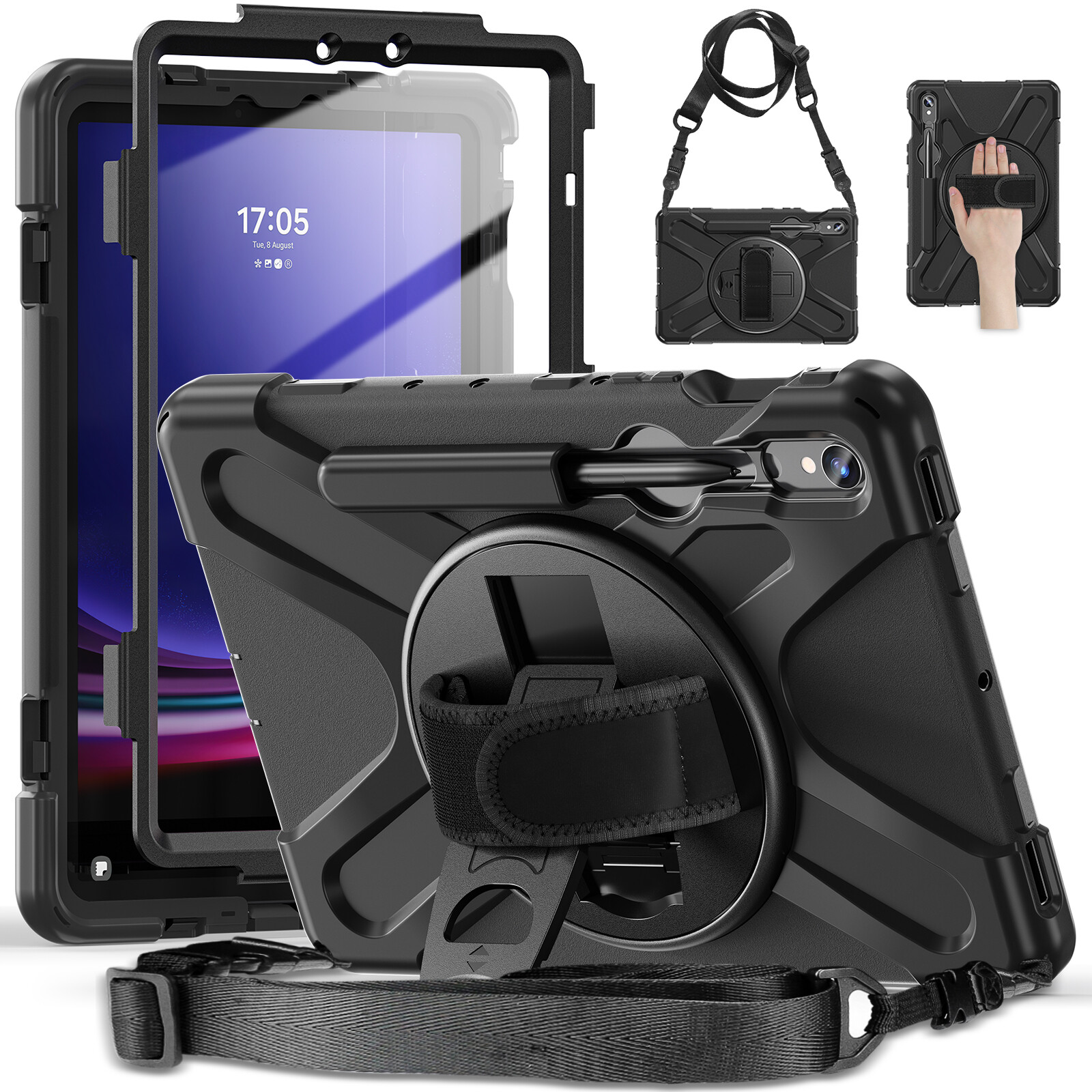 For Samsung Galaxy Tab S9 Ultra S9 FE A9+ Rotating Shockproof Carry Tablet Case