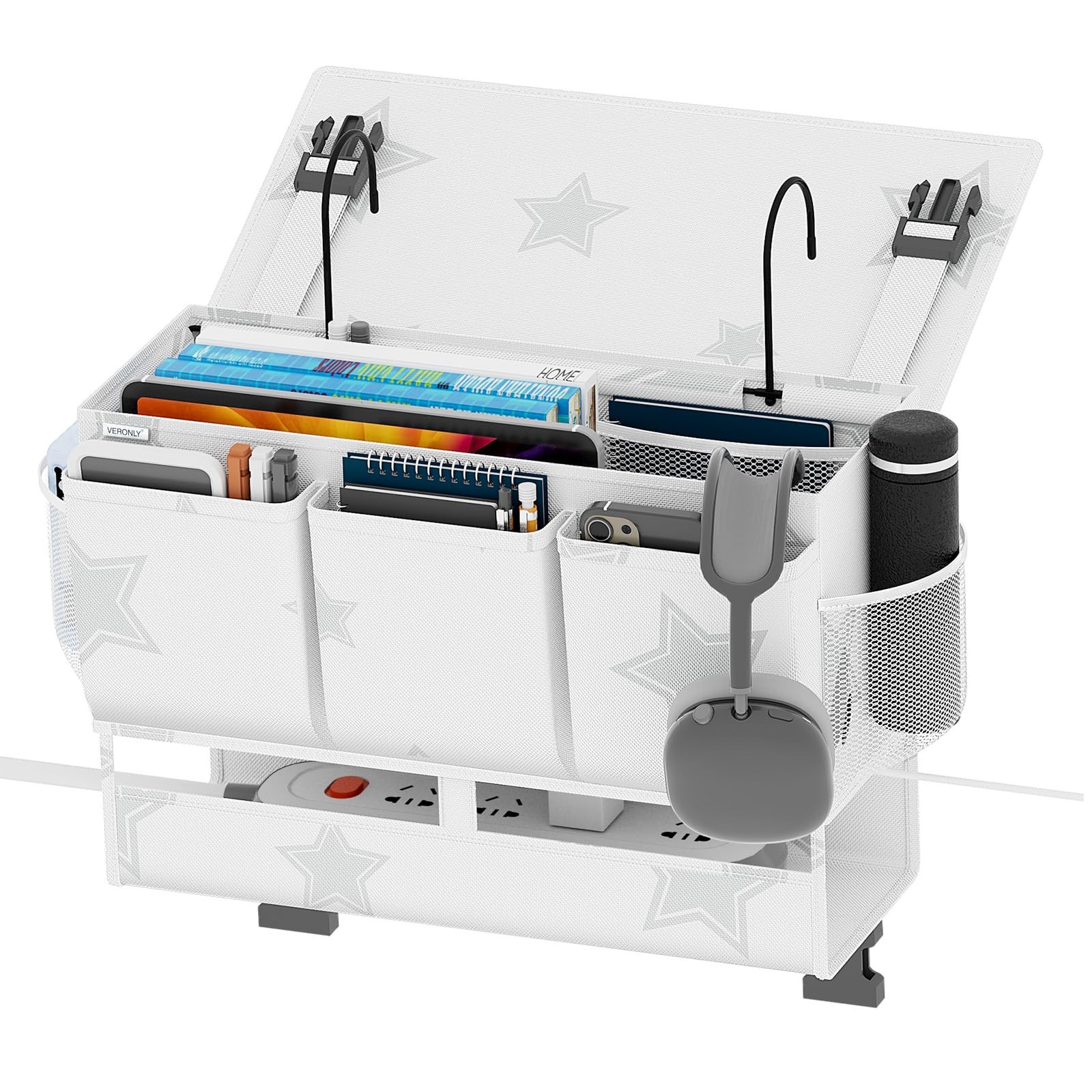Bedside Caddy Organizer, Dual-Purpose Bedside Storage with Power Strip Holder...