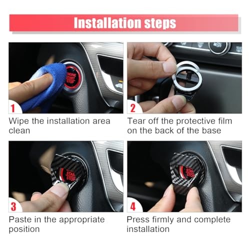GLSOWEE Car Engine Start/Stop Button Cover, Zinc Alloy Car Push Button Red