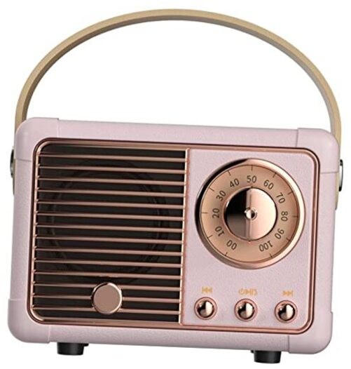 Retro Bluetooth Speaker, Portable Wireless Speaker with Crystal Clear Pink