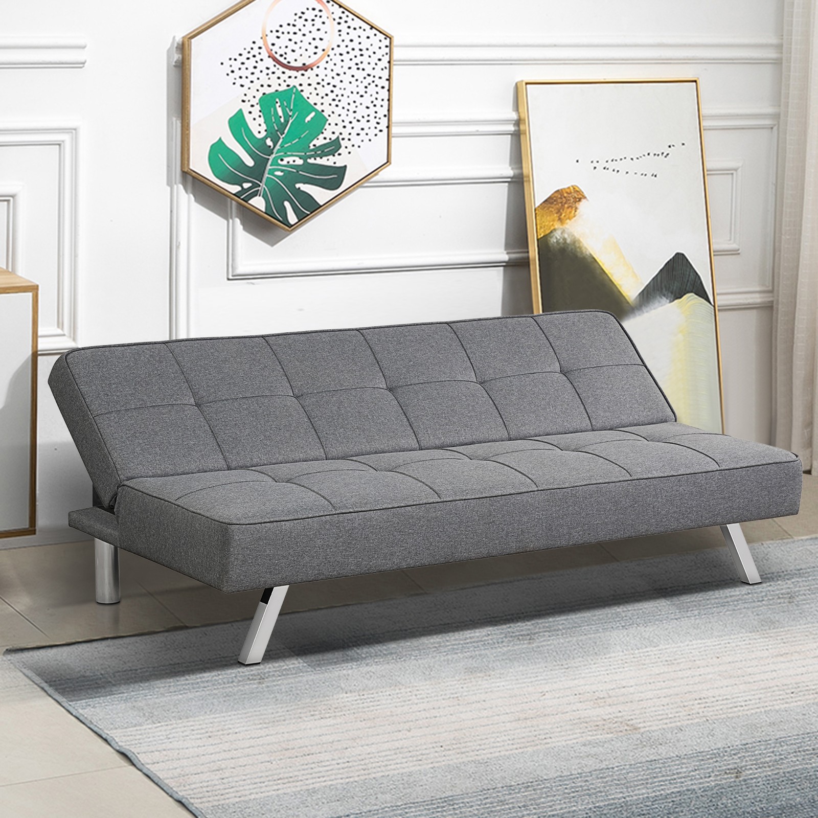 Topbuy 3-Seat Adjustable Sofa Bed Long Sofa with 3 Adjustable Angles for Living