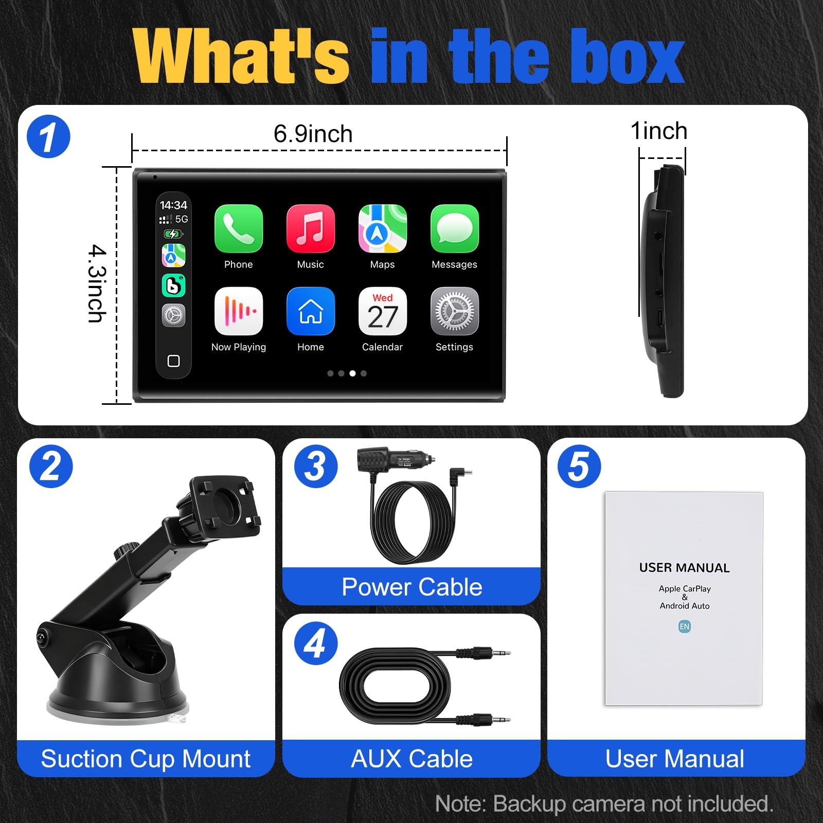 Carplay Screen for Car, 7 inch Wireless Carplay & Android Auto（Black）