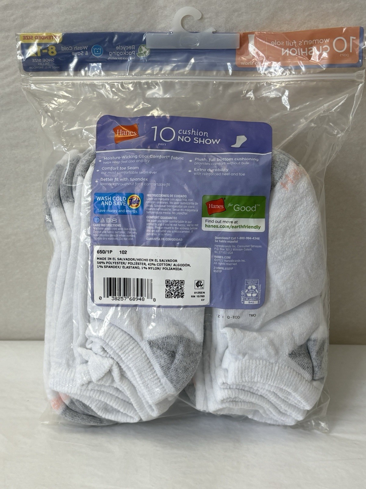 NEW HANES Women’s Cushion No Show Socks 10-PACK Size 8-12 White (D31)