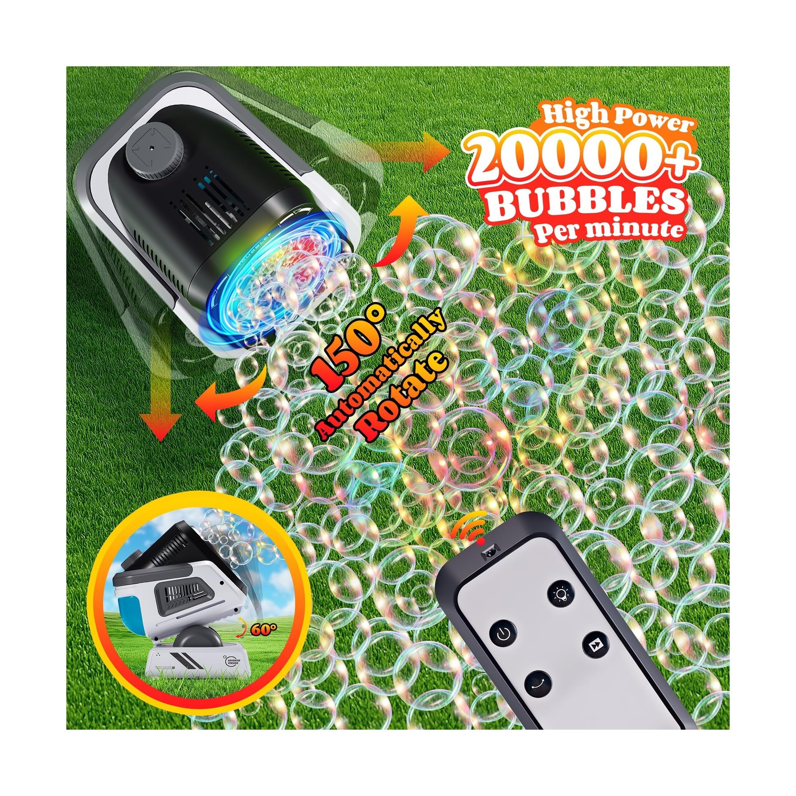 Upgraded Bubble Machine with Remote Control, Automatic Rotation & R... Fast Ship