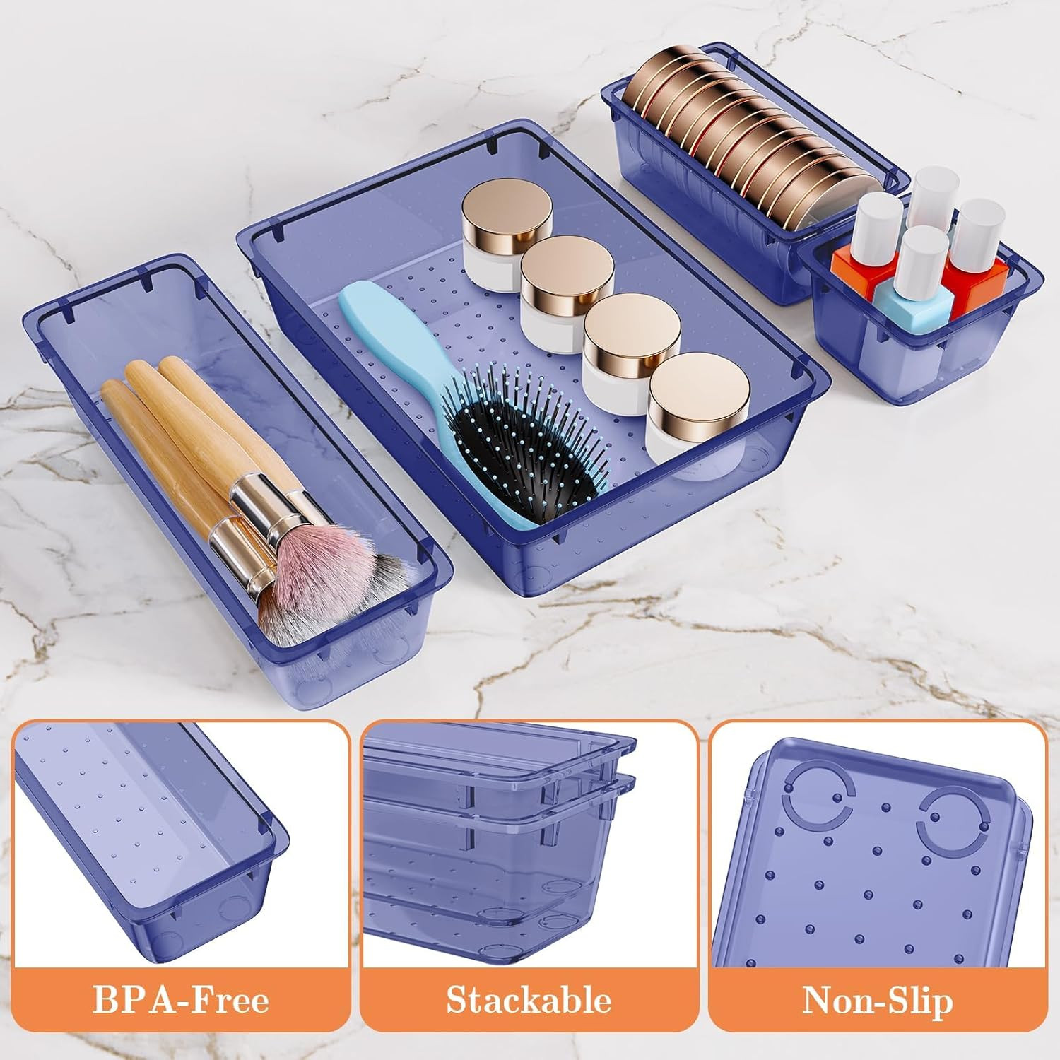 25 PCS Plastic Drawer Organizer Set, 4-Size Versatile Organizer Trays & Storage