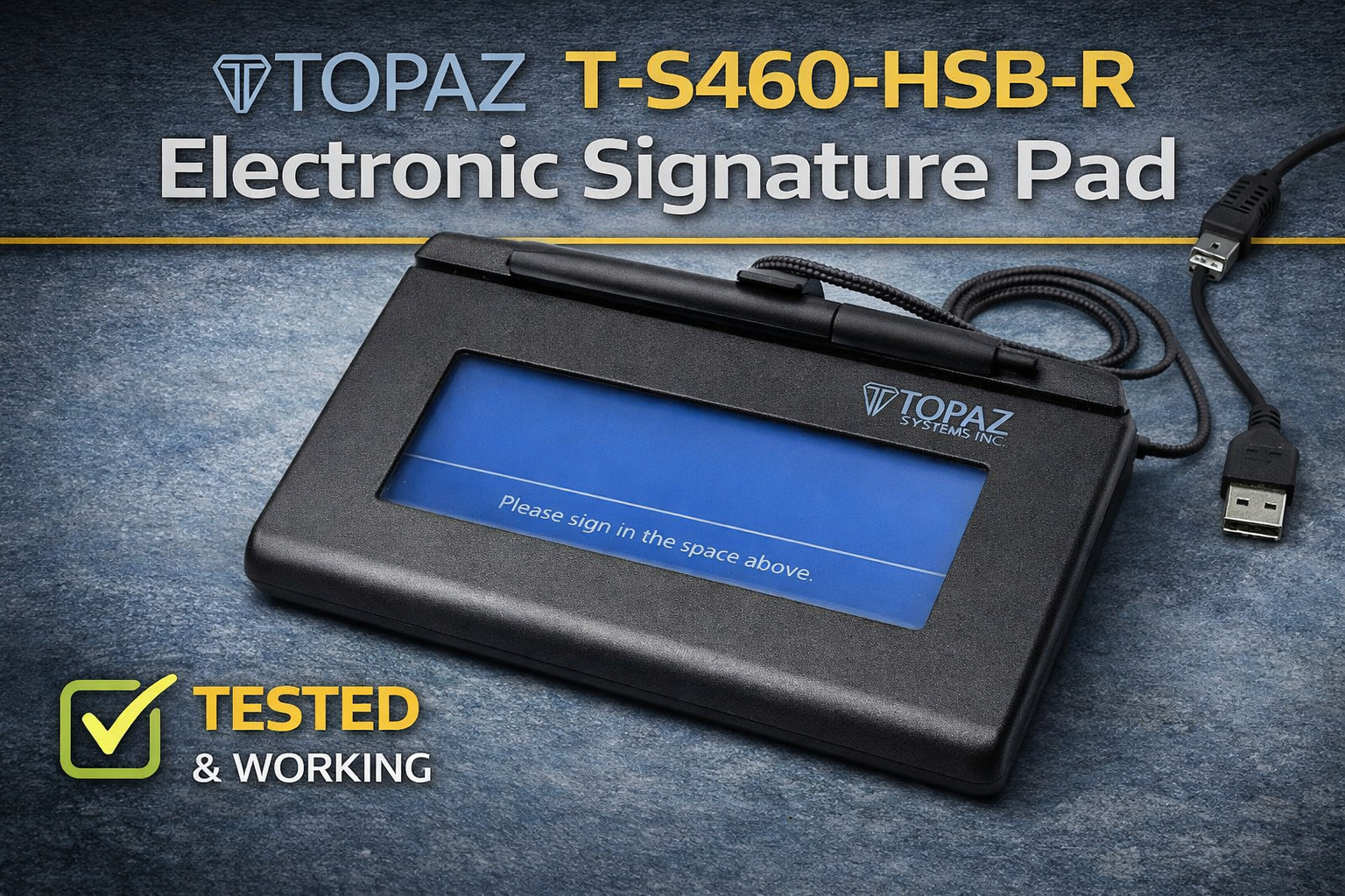 Topaz SigLite T-S460-HSB-R USB Electronic Signature Pad 1x5 Tested Working