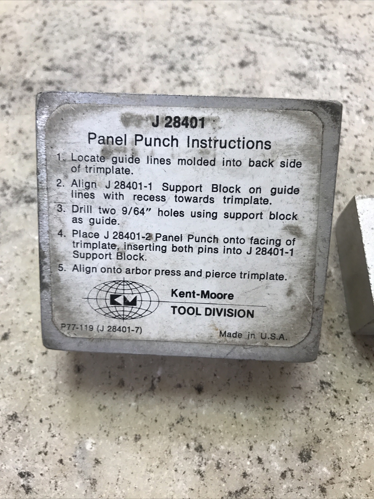 KENT MOORE TOOL J-28401 SUPPORT BLOCK Panel Punch - GM Essential - Fast Ship!