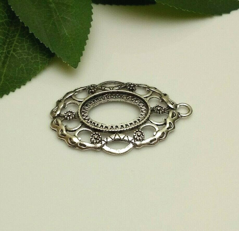 25x18 Oval Antique Silver Plated Cabochon (Cab) Drop Setting (#KO2686)