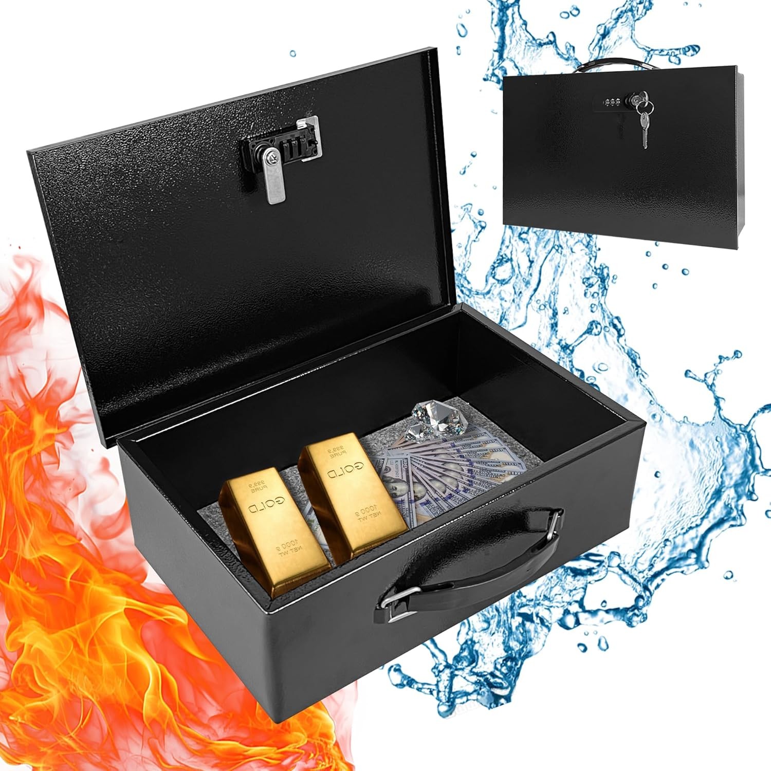 Fireproof Lock Box for Documents, Fire Resistant Safe Fire Safe Box with Dual Co