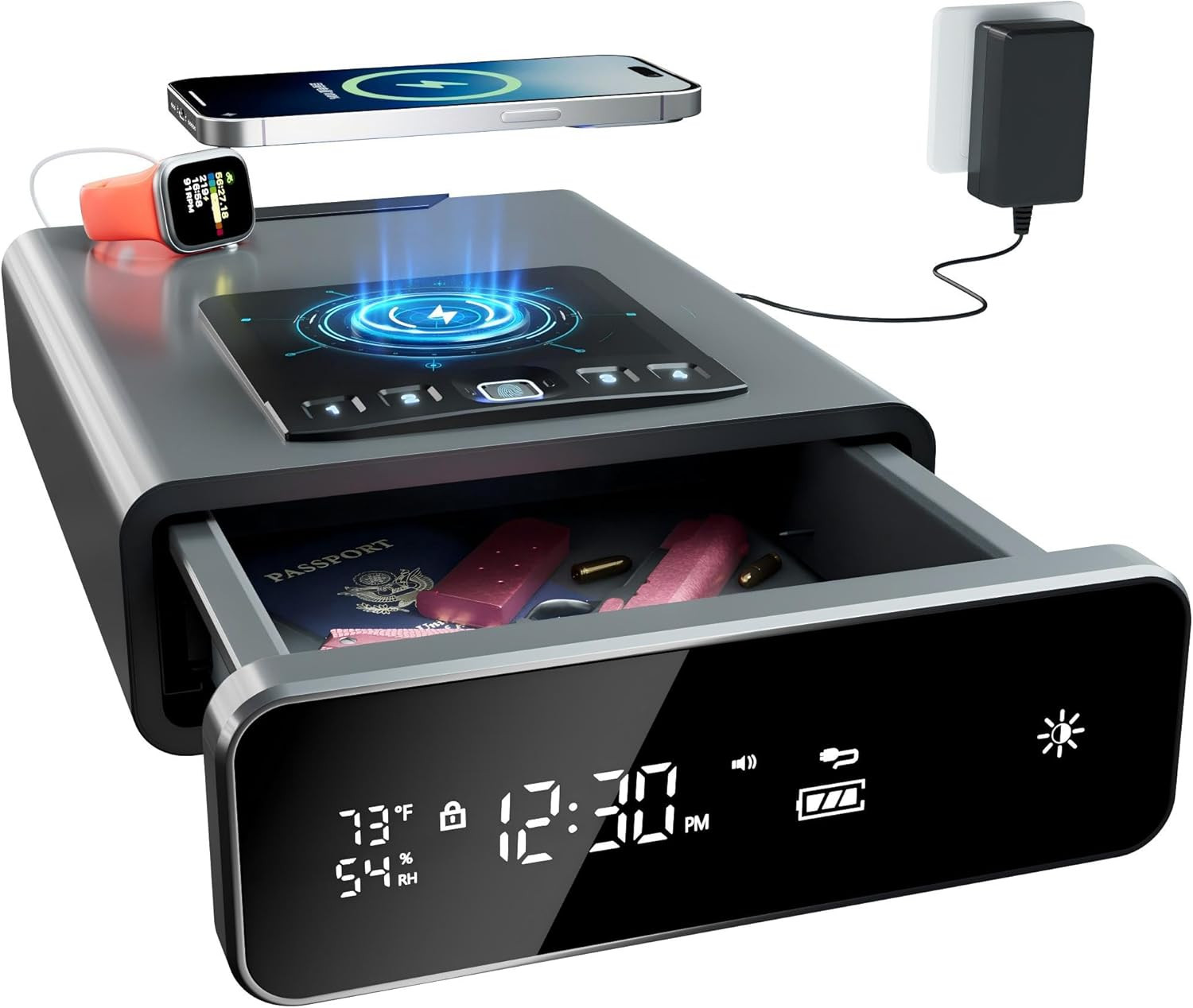 Biometric Discreet Safe with Wireless Charging & LED Display
