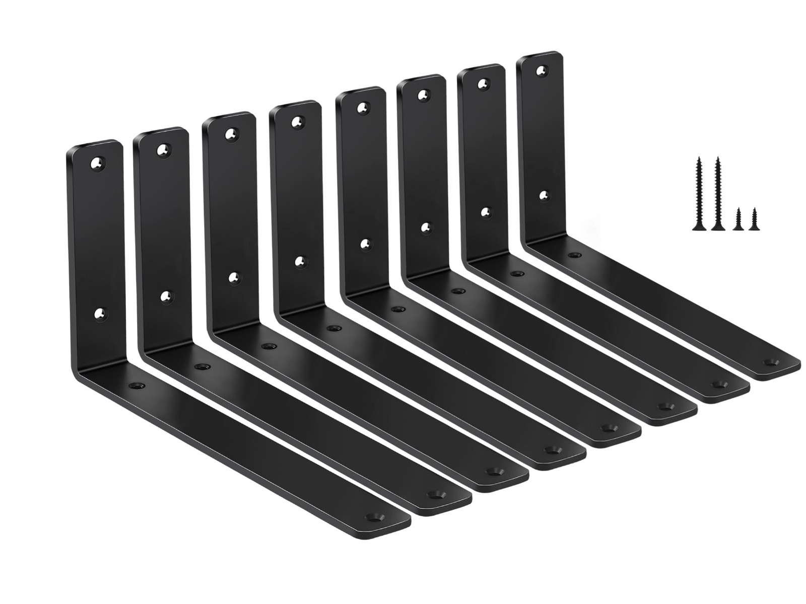 8 Pack - L 10" X H 6" X W1.5, 5Mm Thick Black L Shelf Bracket, Iron Shelf Bracke