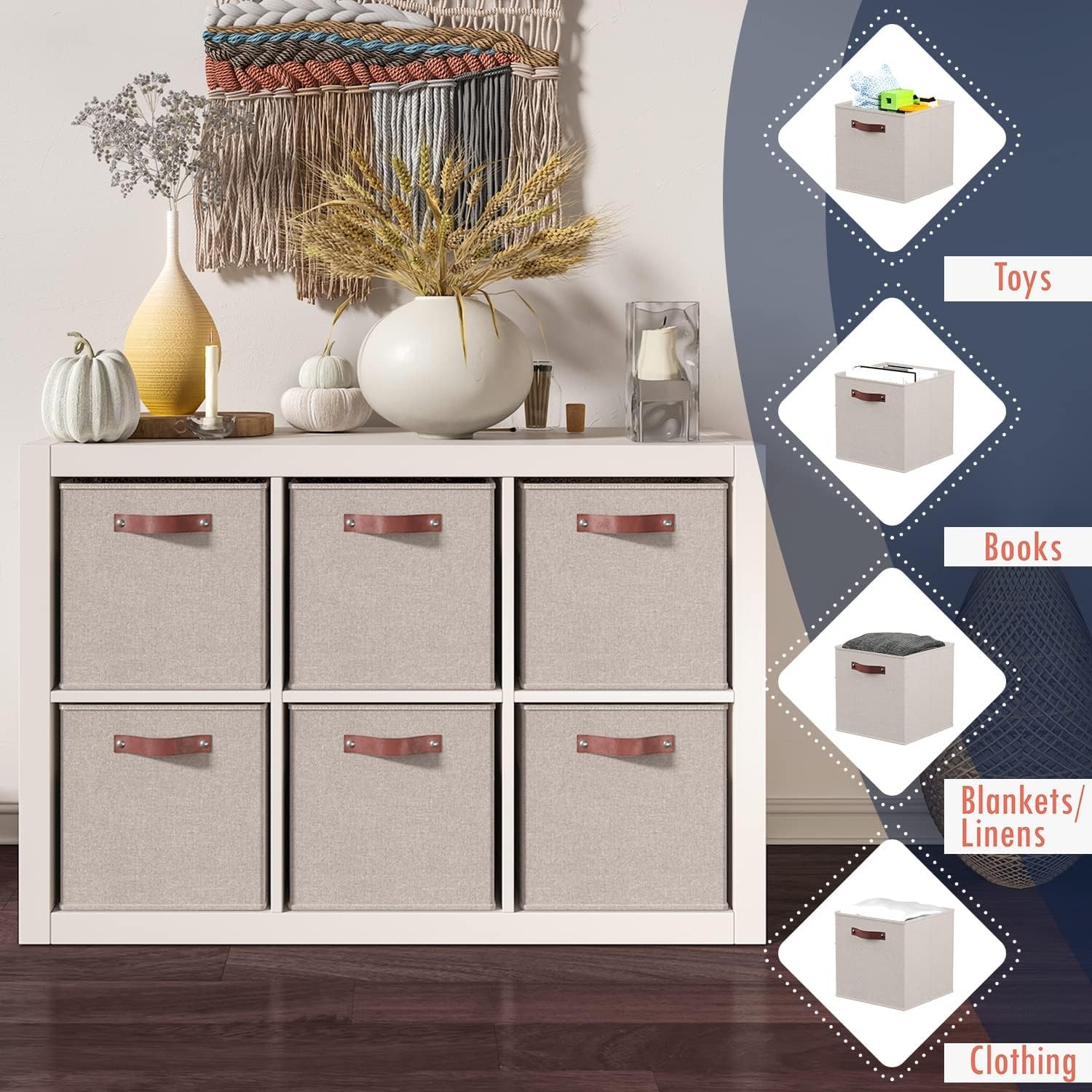 13 x 13 Storage Cube Bins, Foldable Collapsible Fabric Storage Bins Box Linen