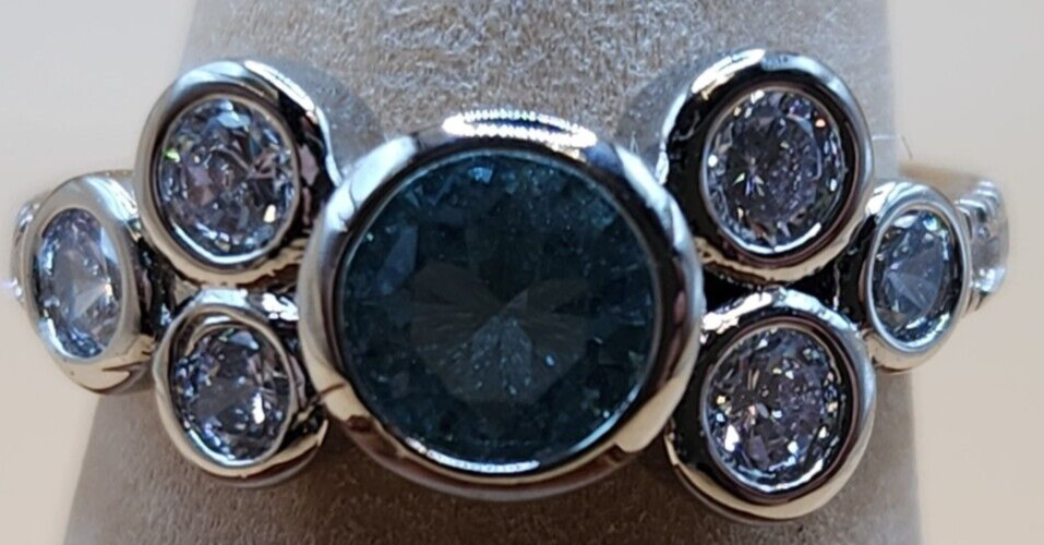 Toe Ring/Child's Ring Adjustable Blue Aquamarine Rhodium Plated RBP2577
